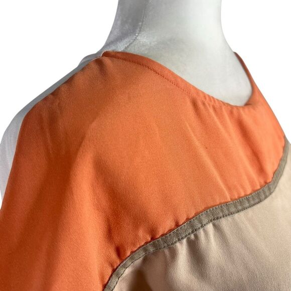 Massimo Dutti Coral Color Block Cotton Cream Beige Soft Top Medium Short Sleeve - Picture 4 of 8